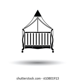 Crib with canopy icon. White background with shadow design. Vector illustration.