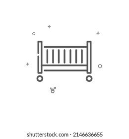 Crib, childhood simple vector line icon. Home furniture. Symbol, pictogram, sign isolated on white background. Editable stroke. Adjust line weight.
