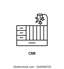 Crib mit Schubladen und Karussell-Vektorillustration Symbol. Vektorillustration-Symbol der Kinderkrippe. Cradle for baby. Konzept für Webseiten oder Banner und gedruckte Materialien.