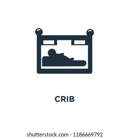 Crib icon. Black filled vector illustration. Crib symbol on white background. Can be used in web and mobile.