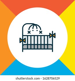 Crib icon colored line symbol. Premium quality isolated cot element in trendy style.