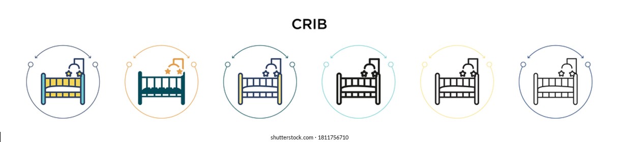 Crib icon in filled, thin line, outline and stroke style. Vector illustration of two colored and black crib vector icons designs can be used for mobile, ui, web