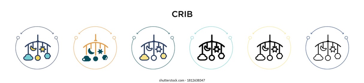 Crib icon in filled, thin line, outline and stroke style. Vector illustration of two colored and black crib vector icons designs can be used for mobile, ui, web