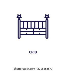 crib icon from furniture  household collection. Thin linear crib, stroller, toy outline icon isolated on white background. Line vector crib sign, symbol for web and mobile