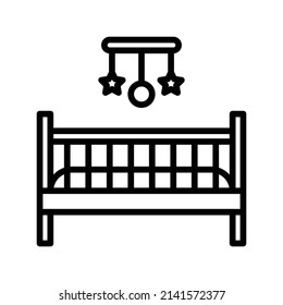 Crib Icon. Line Art Style Design Isolated On White Background