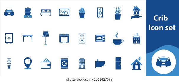 Crib icon set, moon, dream, comfortable, desk, object, mattress, isolated, collection., medical, bed, cushion, alarm, hotel, linen, hospital, graphic, sheep, rest, rest, chair and more