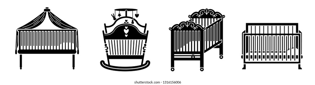 Crib icons set. Simple set of crib vector icons for web design on white background
