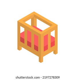 Icono isométrico de la cuna. Cama para niños