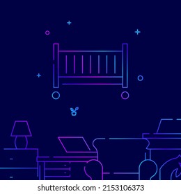 Crib  kindergarten gradient line vector icon  simple illustration dark blue background  Furniture  interior items related bottom border 