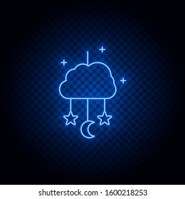crib mobile neon icon. Blue neon vector icon. Transparent background.