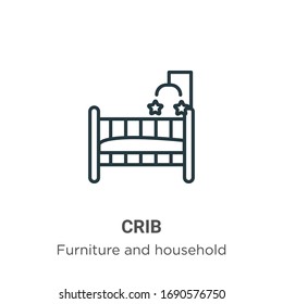 Crib outline vector icon. Thin line black crib icon, flat vector simple element illustration from editable furniture concept isolated stroke on white background