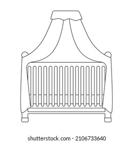 Icono del vector de la cuna.Icono del vector de contorno aislado en la cuna de fondo blanco.
