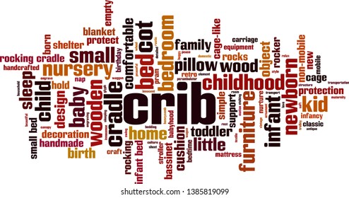 Crib word cloud concept. Collage made of words about crib. Vector illustration