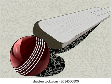 cricet ball and bat on grass