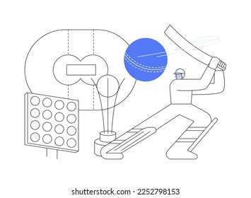 Ilustración vectorial del concepto abstracto del cricket. Jugador profesional, equipo deportivo, campeonato de críquet, campo de juego, liga internacional, bola de juego, metáfora abstracta de estadio al aire libre.