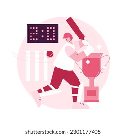 Cricket abstract concept vector illustration. Professional player, sports equipment, cricket championship, playground field, international league, play ball, outdoor stadium abstract metaphor.