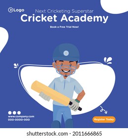 Cricket academy banner design  in cartoon style.