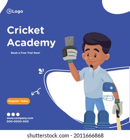 Cricket academy banner design  in cartoon style.