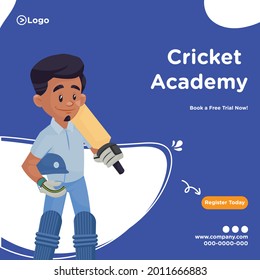 Cricket academy banner design  in cartoon style.