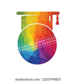 Cricket Academy vector logo design. Cricket club vector logo with Graduation cap design.