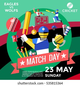 Cricket advertisement poster in flat style for championship vector illustration