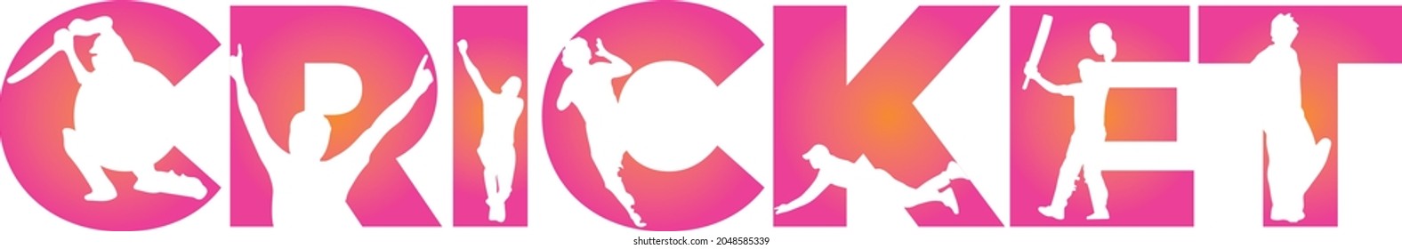 Cricket alphabets word with silhouette cutouts of cricket players batsman and bowler Vector EPS10 illustration