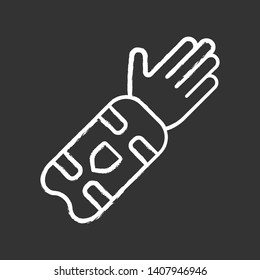 Cricket arm guard chalk icon. Body protection for batsman. Arm pad on hand. Protective clothing. Sport equipment. Protecting forearm for better frame. Isolated vector chalkboard illustration