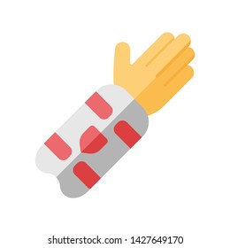 Cricket arm guard flat design color icon. Body protection for batsman. Arm pad on hand. Sport equipment. Protecting forearm for better frame. Vector silhouette illustration