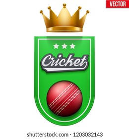 Cricket Badge and Label with ball and space for text. Emblem of sport team and event. Vector illustration isolated on background.