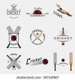 Cricket badges logos and labels can be used for design, presentations, brochures, flyers, sports equipment, corporate identity, sales