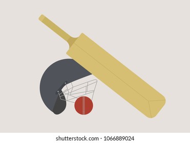 Cricket ball bat and helmet
