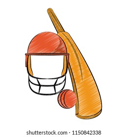 Cricket ball and bat with helmet scribble