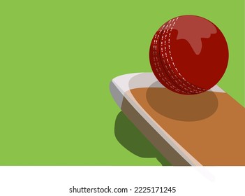 Cricket ball and bat isolated on green background with copy space. vectors and illustrations background.