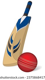 cricket ball with cricket bat isolated on a white background