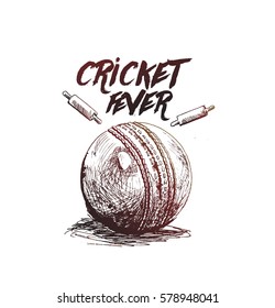 Cricket ball with bell freehand sketch graphic design, vector illustration 