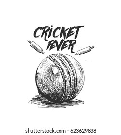 Cricket ball with bell freehand sketch graphic design, vector illustration 