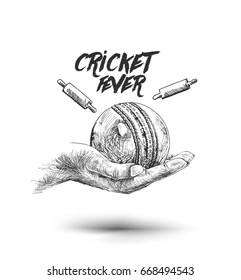 Cricket ball with bell freehand sketch graphic design, vector illustration 