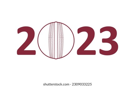 Cricket ball build in 2023 year number. Game equipment. Professional sport, classic ball for official competitions and tournaments.