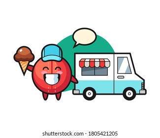 Cricket ball cartoon with ice cream truck