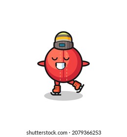 cricket ball cartoon as an ice skating player doing perform , cute style design for t shirt, sticker, logo element
