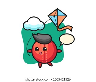 Cricket ball cartoon is playing with a kite