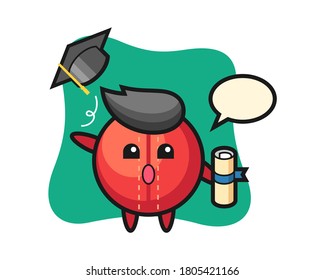 Cricket ball cartoon throwing the hat at graduation
