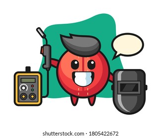 Cricket ball cartoon as a welder