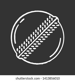 Cricket ball chalk icon. Professional sport equipment. Ball with prominent sew. Team game accessory. Outdoor sports activity. Sporting gear. Isolated vector chalkboard illustration