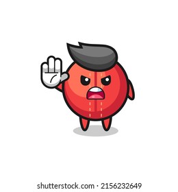 cricket ball character doing stop gesture , cute design