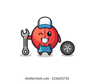 the cricket ball character as a mechanic mascot , cute design