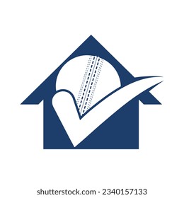 Diseño del logo vectorial de la verificación de la bola de cricket. Marca de verificación y diseño de icono de bola de cricket.