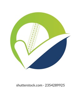 Diseño del logo vectorial de la verificación de la bola de cricket.	
