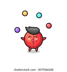 der Cricket-Ball-Zirkus-Cartoon, der einen Ball jongliert , süßes Design für T-Shirt, Aufkleber, Logo-Element