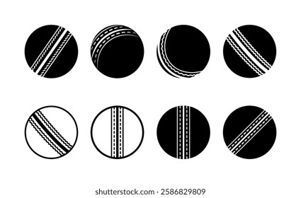 Cricket ball Clip Art Black Color Set Design